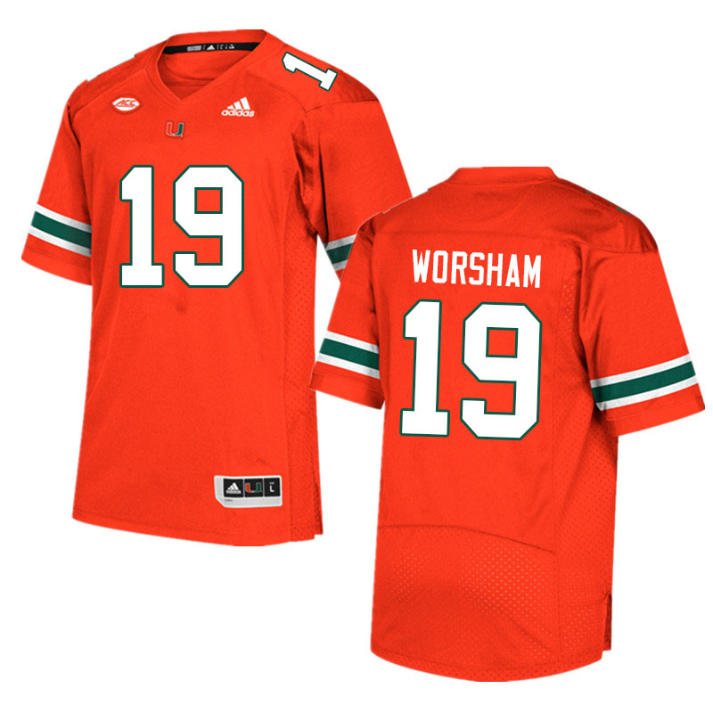 Men #19 Dazalin Worsham Miami Hurricanes College Football Jerseys Sale-Orange
